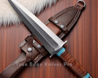 Faca Bowie de Caça Grande com Lâmina de Aço D2 Feita à Mão, Cabo de Couro e Bainha | Presente de Aniversário Personalizado para Ele, Namorado, Pai, Irmão