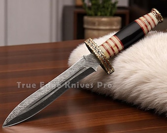 Nóż Bowie z Damasceńskiej stali – ostry jak brzytwa, ręcznie robiony nóż myśliwski i kempingowy