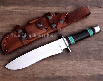 Handmade D2 Steel Hunting Bowie Knife | Micarta Handle | Leather Sheath Included | Gift For Hunters | Personalized Christmas Gift for Dad