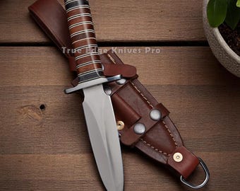 Handmade D2 Steel Blade Skinner Knife with Leather Sheath