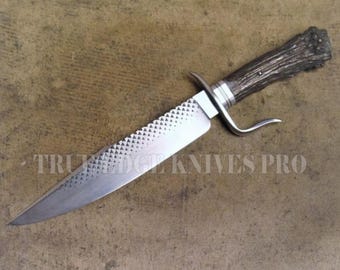 Handmade Stag Handle Hunting Bowie Knife | Farrier Rasp Steel Blade | Stag Antler Handle | Gift for Hunter | Hunting Knife | Outdoor Gift