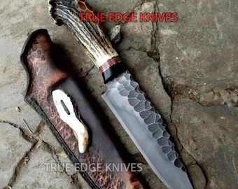 Handmade Hunting Bowie Knife | D2 Steel Blade | Stag Antler Handle | Gift for Hunter | Hunting Knife | Outdoor and Christmas Gift for Him