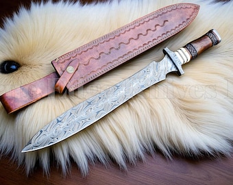 Handmade Damascus Steel Blade Hunting Bowie Knife – Custom Hunting Knife – Outdoor Survival Knife – Gift for Him - Groomsmen Gift For Father