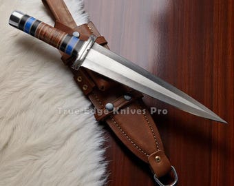 Faca Bowie de Caça Grande com Lâmina de Aço D2 Feita à Mão, Cabo de Couro e Bainha | Presente de Aniversário Personalizado para Ele, Namorado, Pai, Irmão