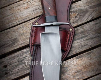 Handmade D2 Steel Blade Hunting Skinner Knife – Push Tang Knife with Leather Sheath