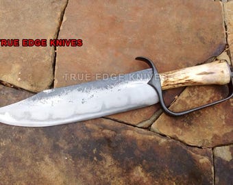 Handmade Hunting Bowie Knife | D2 Steel Blade | Stag Antler Handle | Gift for Hunter | Hunting Knife | Outdoor Gift for Him True Edge Knives