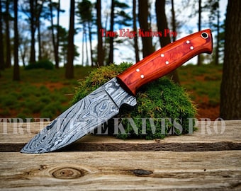 Handmade Damascus Steel Hunting Knife with Exotic Wood Handle | Custom Bushcraft Knife | Full Tang Outdoor Knife