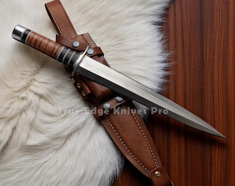 Faca Bowie de Caça Grande com Lâmina de Aço D2 Feita à Mão, Cabo de Couro e Bainha | Presente de Aniversário Personalizado para Ele, Namorado, Pai, Irmão