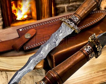 Coltello da caccia Bowie fatto a mano / Lama in acciaio Damasco / Manico in palissandro / Regalo per cacciatori / Regalo per esterni True Edge Knives Pro