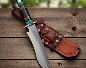 Handmade D2 Steel Hunting Bowie Knife | Micarta Handle | Leather Sheath Included | Gift For Hunters | Personalized Christmas Gift for Him