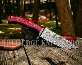 Custom Damascus Steel Skinning Knife – Handmade Hunter's Hunting Skinner Knife with Sheath - Exotic Wood Handle | Survival & Outdoor Knife