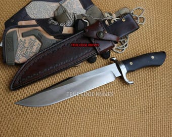Ręcznie robiony nóż myśliwski Bowie | Ostrze ze stali D2 z rękojeścią z micarty i skórzaną pochwą | Spersonalizowany nóż | Prezent świąteczny dla niego