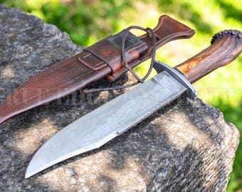 Handmade Stag Handle Hunting Bowie Knife | D2 Steel Blade | Stag Antler Handle | Gift for Hunter | Hunting Knife | Outdoor Gift for Him