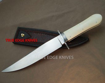 Handmade D2 Steel Blade Hunting Bowie Knife – Full Tang Knife with Leather Sheath