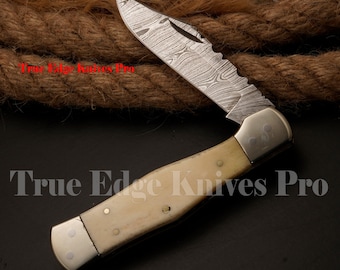 Custom Pocket Knife – Bone Handle Camping Folding Knife – Gift for Men