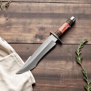 Handmade D2 Steel Blade Big Vintage Bowie Knife, Bone Handle with Leather | Personalized Birthday Gift for Him, Boyfriend, Dad, Brother