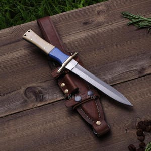 Handmade D2 Steel Blade Vintage Bowie Knife, Bone Handle with Leather | Personalized Birthday Gift for Him, Boyfriend, Dad, Brother