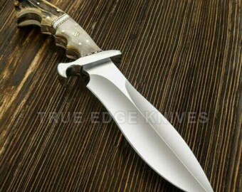 Handmade Hunting Bowie Knife | D2 Steel Blade | Stag Antler Handle | Gift for Hunter | Hunting Knife | Outdoor Gift for Him True Edge Knives