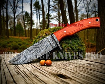 Custom Damascus Steel Skinner Knife | Handmade Hunting Knife with Exotic Wood Handle | Full Tang Survival & Outdoor Knife