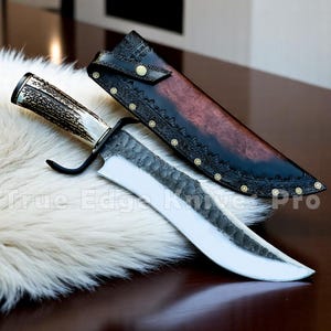 Handmade J2 Steel Blade Big Vintage Bowie Knife, Stag Antler Handle | Personalized Birthday Gift for Him, Boyfriend, Dad, Brother