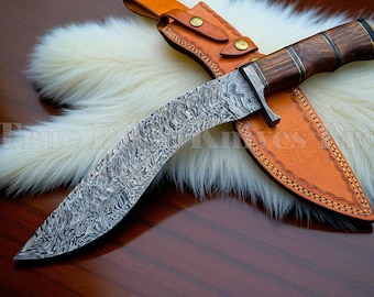 Handmade Damascus Steel Blade Kukri Bowie Knife – Custom Hunting Knife – Outdoor Survival Knife – Gift for Him - Groomsmen Gift For Men