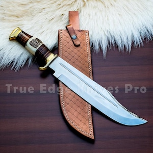 Handmade J2 Steel Blade Big Vintage Bowie Knife, Stag Antler Handle | Personalized Birthday Gift for Him, Boyfriend, Dad, Brother