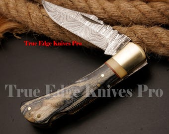 Navaja de bolsillo de Damasco premium: plegable, grabada y personalizada. El mejor regalo para él.