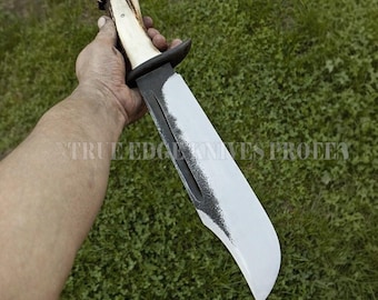 Couteau Bowie de chasse fait main avec manche en cerf | Lame en acier D2 | Manche en bois de cerf | Cadeau pour chasseur | Couteau de chasse | Cadeau d'extérieur pour lui