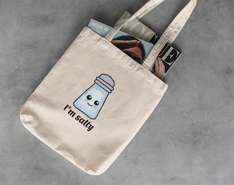 Jag är Salty bomullstygväska, rolig återanvändbar mataffärsshoppare