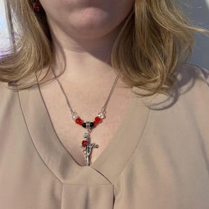 Silver Cross with Red Rose Pendant Necklace