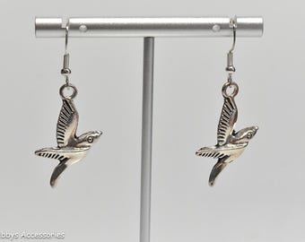 Silver Hook Flying Bird Earrings