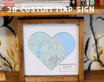 Custom Map Heart Sign, Large Wood Map Sign, Heart Map Print, Wood Map Heart Sign, Custom Map Sign, Where We Met Map, Custom Map, Map Gift