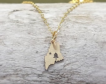 Maine Necklace - Maine Flag Necklace - Maine - Gold Maine Necklace - Mini Gold Maine Necklace - Original Maine - Maine Jewelry