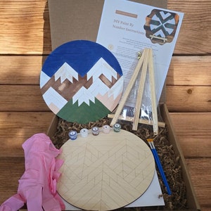 Paint by Number Kit- Multi Mountain Wood Sign, Adult Craft Kit, DIY Craft Kit, Wood Paint By Number, Acrylic Painting Kit, Adult Crafts