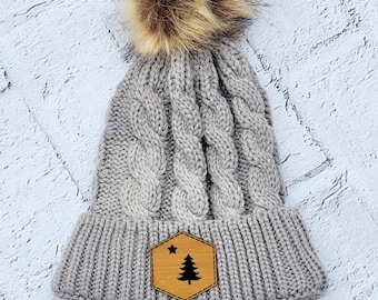 Maine Hat - Maine - Gray Maine Flag Pom Hat - Maine Flag Winter Hat - Original Maine Flag Hat - Maine Hat - Maine Winter Hat