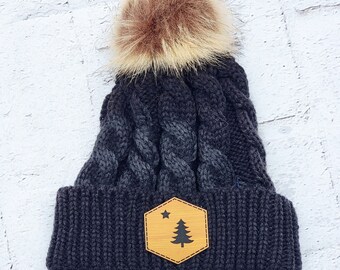 Maine Hat - Black Maine Flag Pom Hat - Maine Flag Winter Hat - Original Maine Flag Hat - Maine - Maine Winter Hat