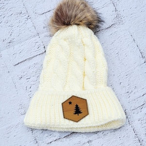 Maine Hat - White Maine Flag Pom Hat - Maine Flag Winter Hat - Original Maine Flag Hat - Maine Hat - Maine Winter Hat