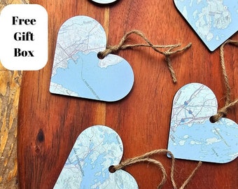 Map Ornament, Custom Map Ornament, Heart Map Ornament, Wedding Favor, Anniversary Map Print, Custom Map Ornament, Custom Map, Maine Map