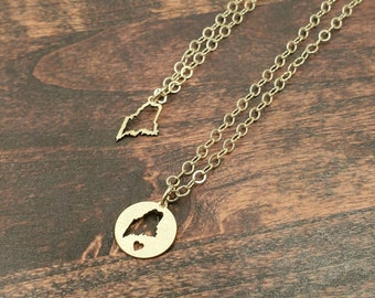 Mini Maine Outline Necklace - Maine Necklace - Maine Jewelry - Maine Gold Necklace - Maine Outline Necklace - Mini Gold Maine Necklace