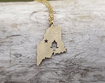 Gold Maine Necklace - Maine Necklace - Maine Flag Necklace