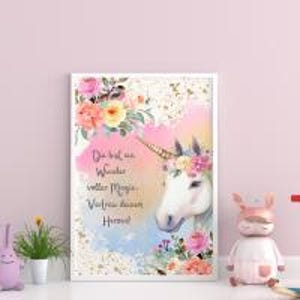 Einhorn Poster Mädchenzimmer, Aquarell Spruch, Kinderzimmer Deko, Wallart, druckbare Wandkunst, digitaler Download, Mutmach Spruch,