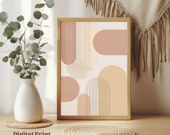 Boho Abstract Terracotta Geometric Print, Mid Century Modern Wall Art (Digital Download)