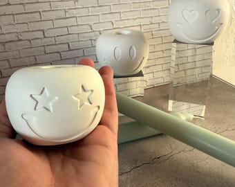 Handmade Keraflott Smiley Candle Holder, Modern White Decor