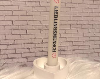 Handmade Heart Candle Holder with 'Lieblingsmensch' Candle