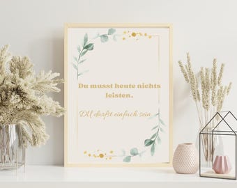 Minimalist Eucalyptus Poster, German Quote, Ruhe und Achtsamkeit (Digital Download)