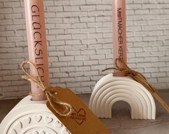 Kerzenhalter Regenbogen, Boho Kerzenständer, handgegossene Deko, Geschenkidee, Skandi- Wohnaccessoire, Geschenk, Mitbringsel