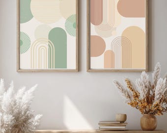 Boho Abstract Wall Art Set, Neutral Geometric Printable Posters (Digital Download)