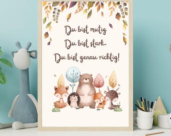 Watercolor Forest Animals Nursery Poster – Scandinavian Kids Room Decor (Digital Download)
