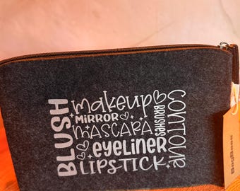 Handmade Felt Makeup Bag, Personalized Cosmetic Pouch