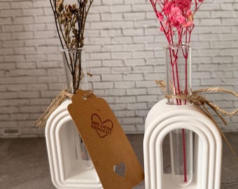 Mini Vase Regenbogen, Boho Deko Vase weiß mit Trockenblumen, Raysin/Keraflott Deko, Geschenkidee Freundin, Scandi Tischdeko